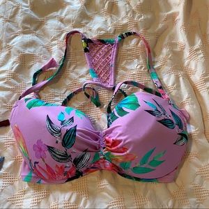 pink leaf print biki top